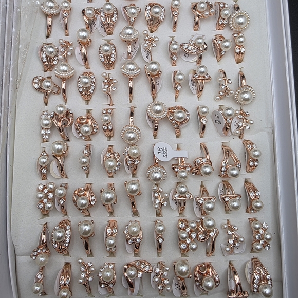 Elegant Pearl and Rose Gold-tone Ring Set #1 - Picture 2 of 2